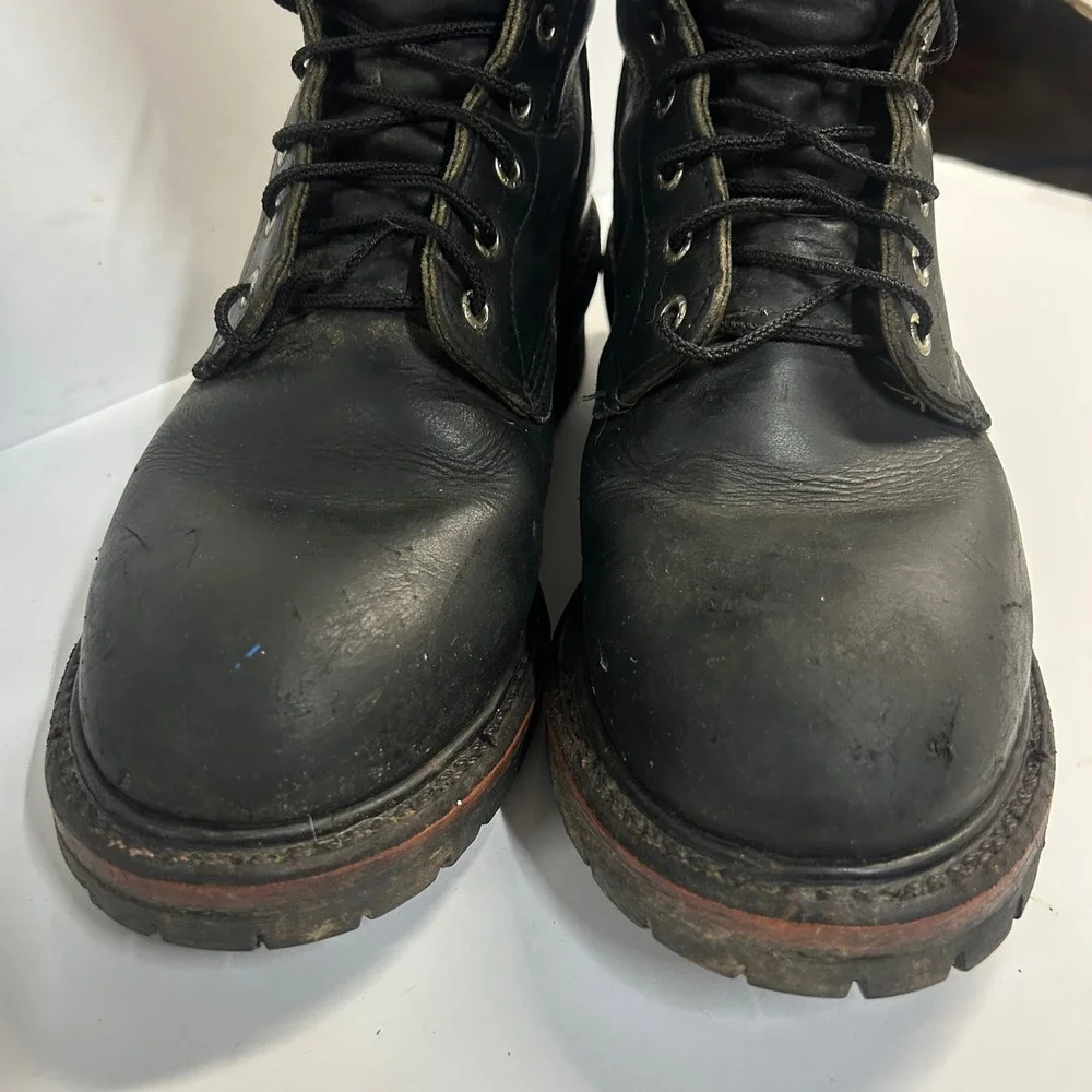 Red Wing 218 Logger Boots Black Leather Mens 9 D Vibram Sole Work Boots